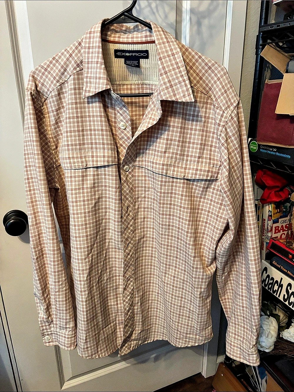 ExOfficio Plaid Button Down in Brown & White Large